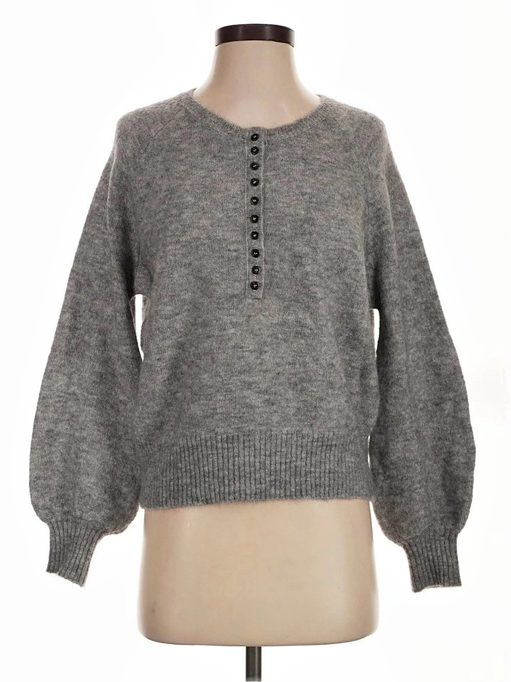 Sezane Leon Gray Button-Front Sweater